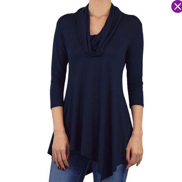 Navy Cowl Neck Flowy Top - Picture 1 of 1